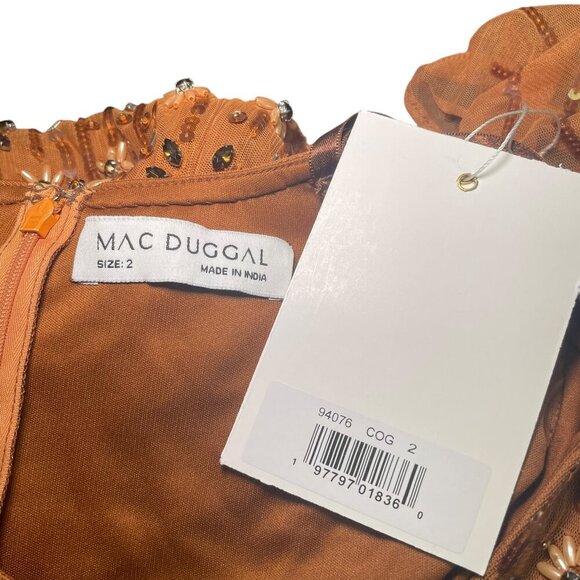 Mac Duggal Cognac Sequin Floral Midi Dress Size 2 NWT Sample Style 94076 - Picture 4 of 6